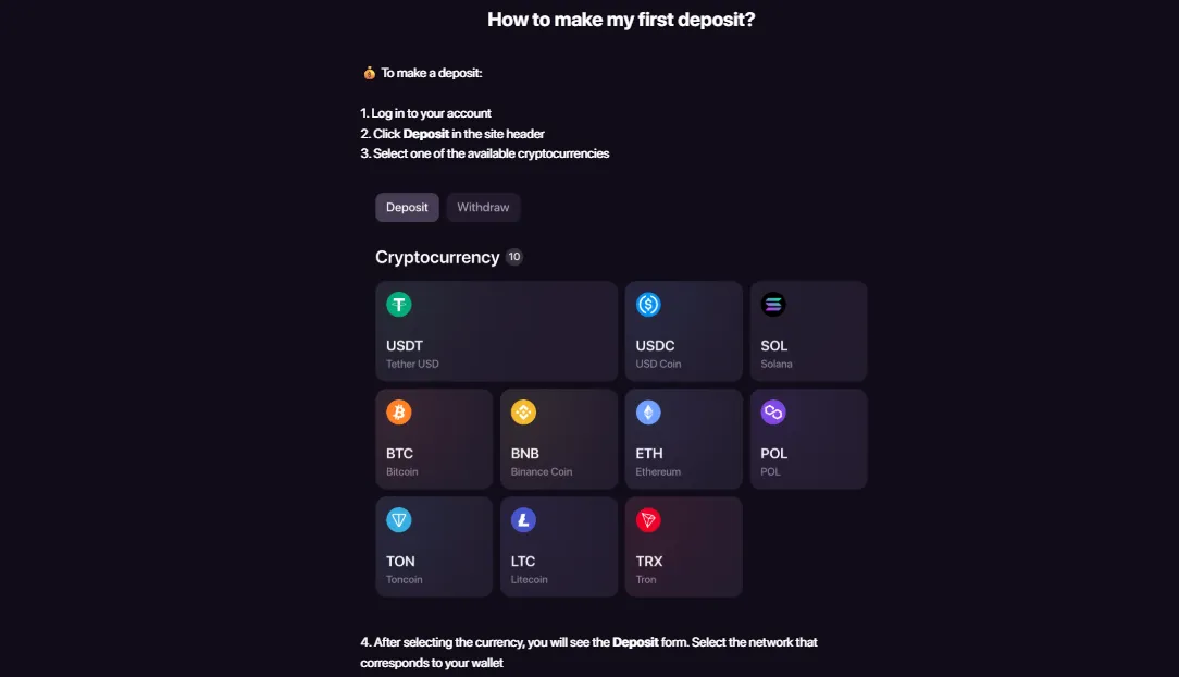 CHEXX crypto cashier deposit interface