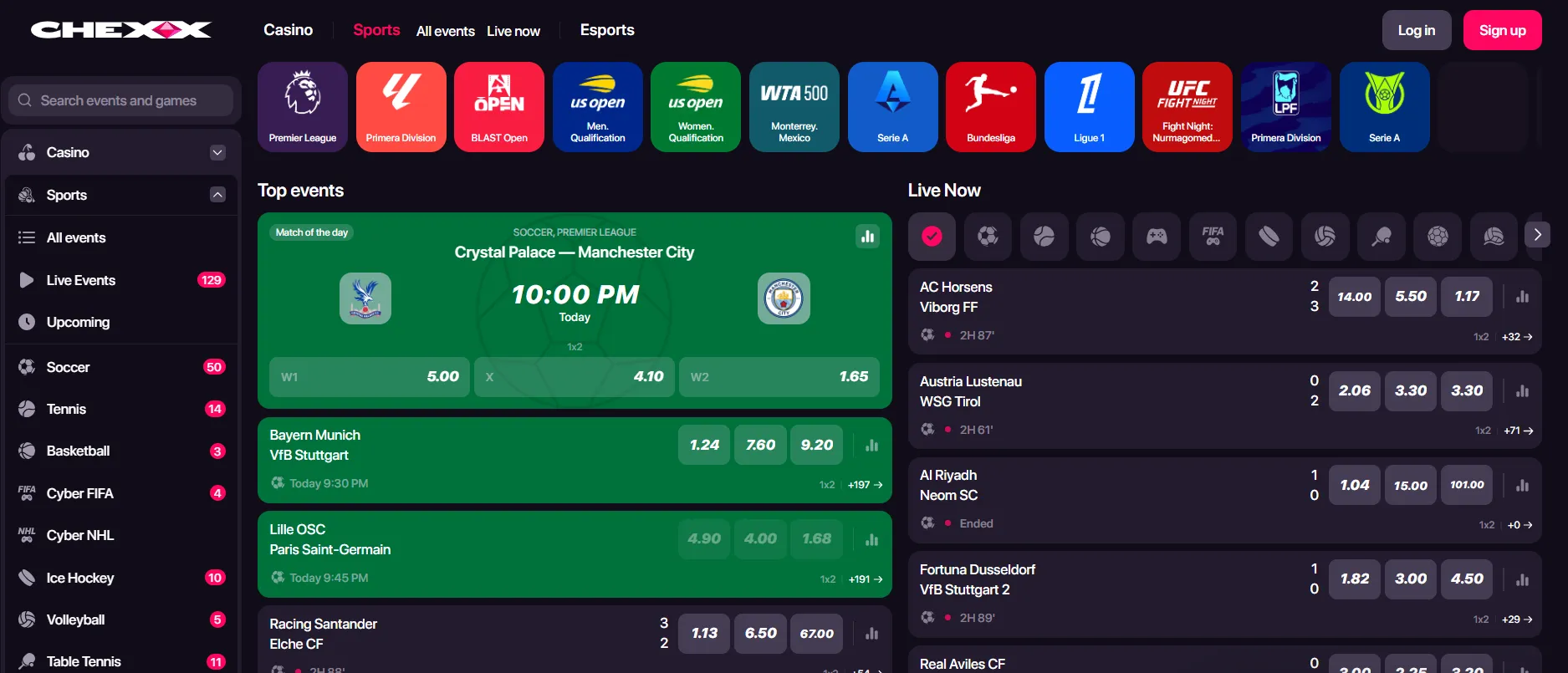 CHEXX sportsbook interface