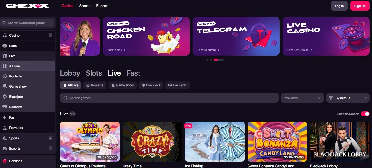 CHEXX official homepage interface